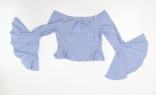 Boohoo Womens Blue Check Basic Blouse Size 10