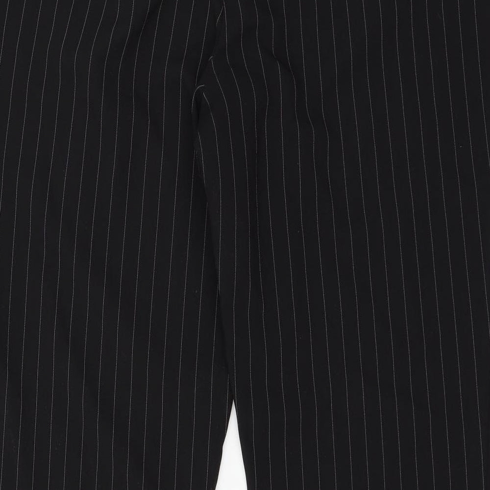 Brand and care label for E-vie women’s black striped trousers, size UK 18, 31-inch leg