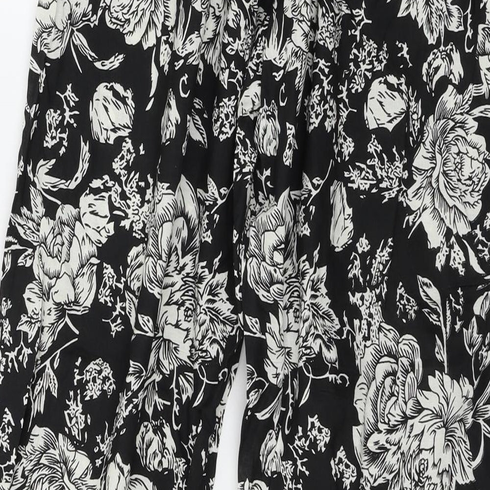 The Gud Look Womens Black Floral Trousers Size 4 L29 in