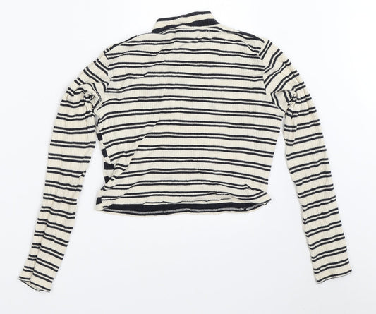 Topshop Womens Beige Striped Basic T-Shirt Size 8