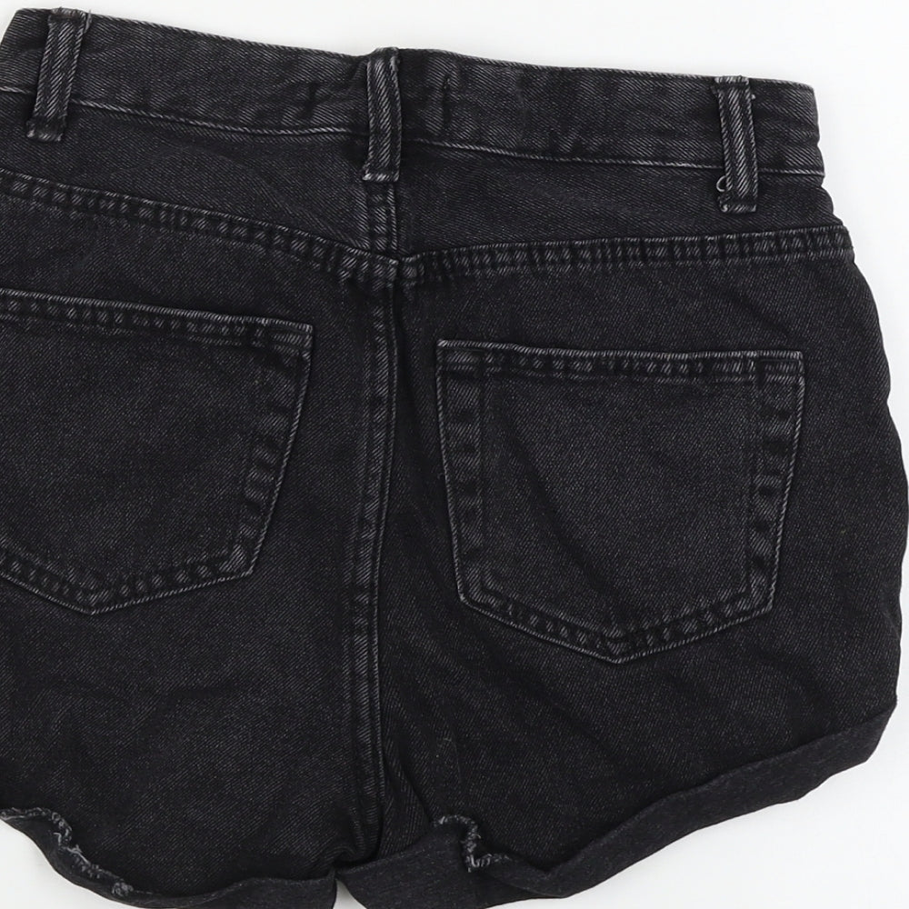 Brand and care label for denim co women’s black cut-off shorts, size UK 4