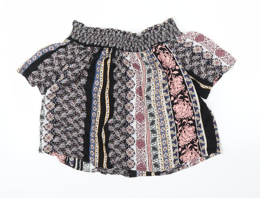Topshop Womens Black Floral Cropped Blouse Size 10