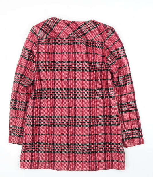 NEXT Womens Pink Plaid Overcoat Coat Size 10
