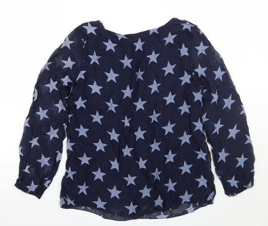 Renee Womens Blue Geometric Basic Blouse Size M