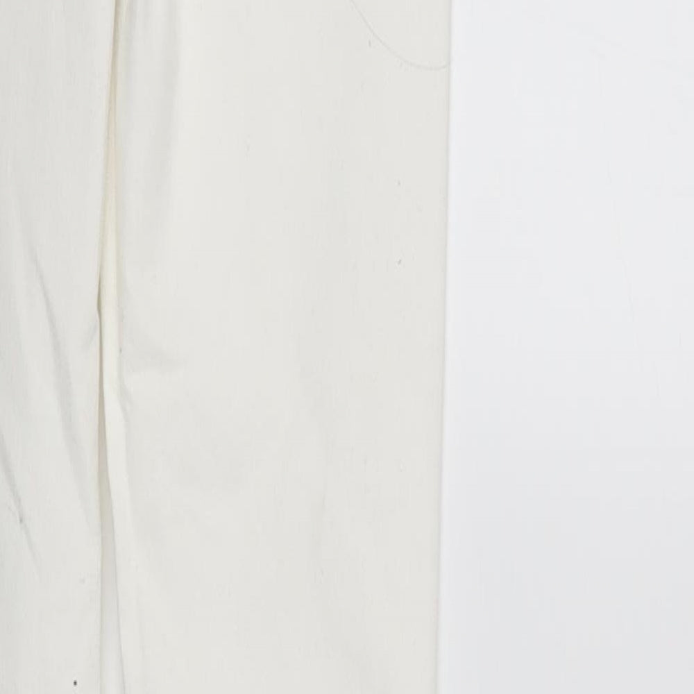 Brand and care label for Denim & Co. women’s white denim straight jeans, size UK 8, 33-inch leg