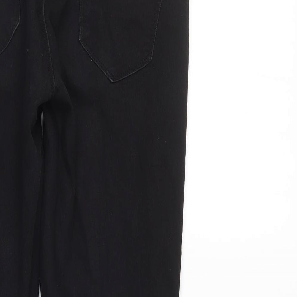 Brand and care label for Denim & Co. women’s black denim tapered jeans, size UK 10, 27-inch leg