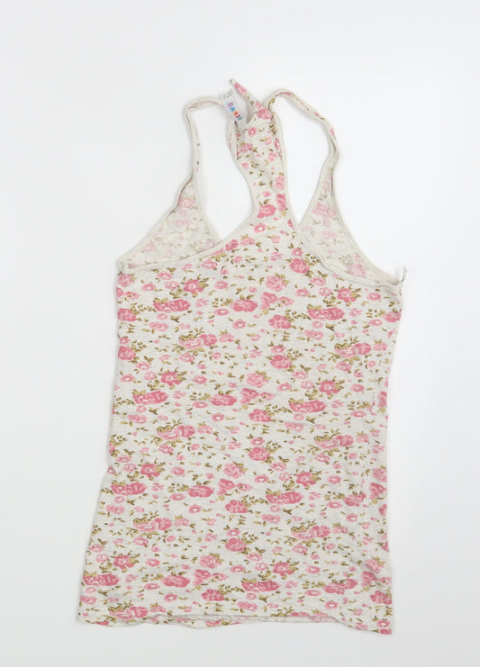 Denim Co. Womens White Floral Basic Tank Size 10