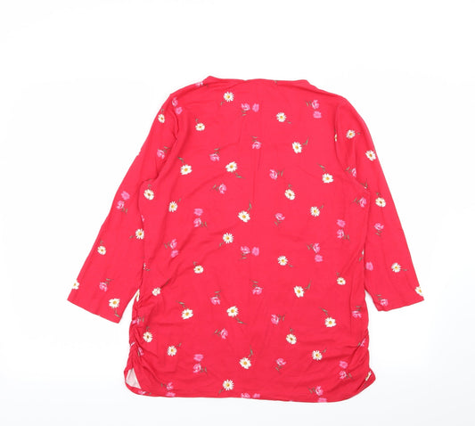 prewron Womens Red Floral Basic T-Shirt Size 16