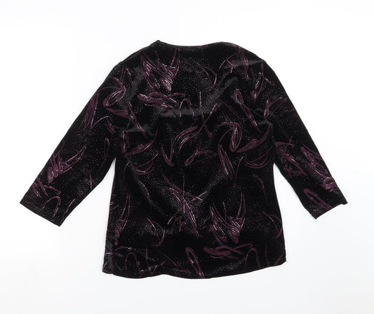 BM Womens Black Geometric Basic Blouse Size 12 - Twist front