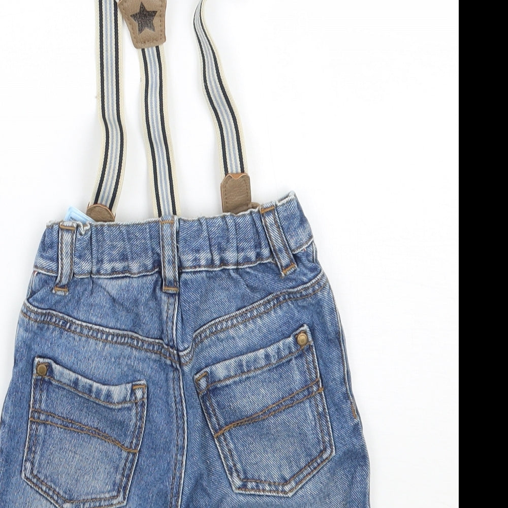 Brand and care label for H&M boys’ blue capri jeans, size 6-9, months