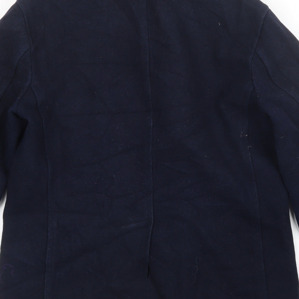 Brand and care label for ASOS women’s blue overcoat coatigan, size S