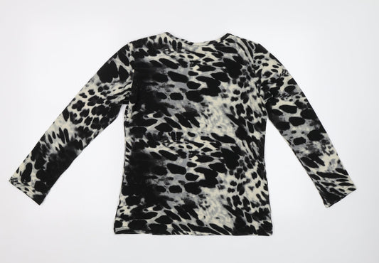 Alexandra Womens Black Animal Print Basic Blouse Size 10