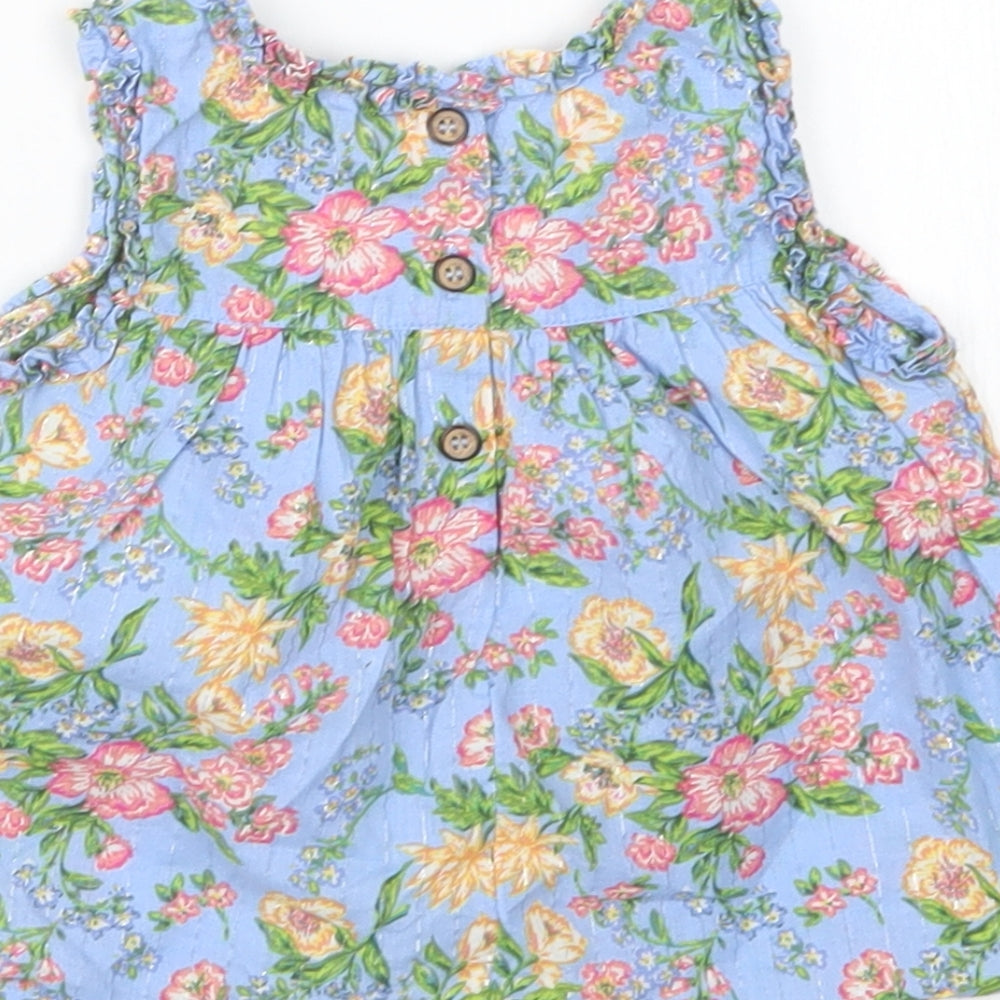 Brand and care label for Next girls’ blue fair isle basic t-shirt, size 6-9, months
