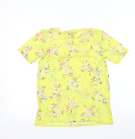 Dorothy Perkins Womens Yellow Floral Basic T-Shirt Size 6