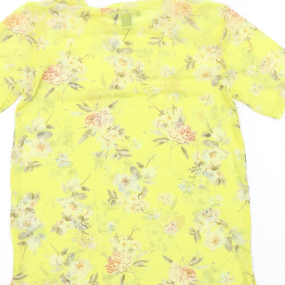 Dorothy Perkins Womens Yellow Floral Basic T-Shirt Size 6