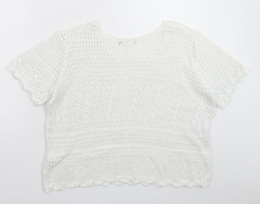 Atmosp Womens White Knit Pullover Jumper Size 20