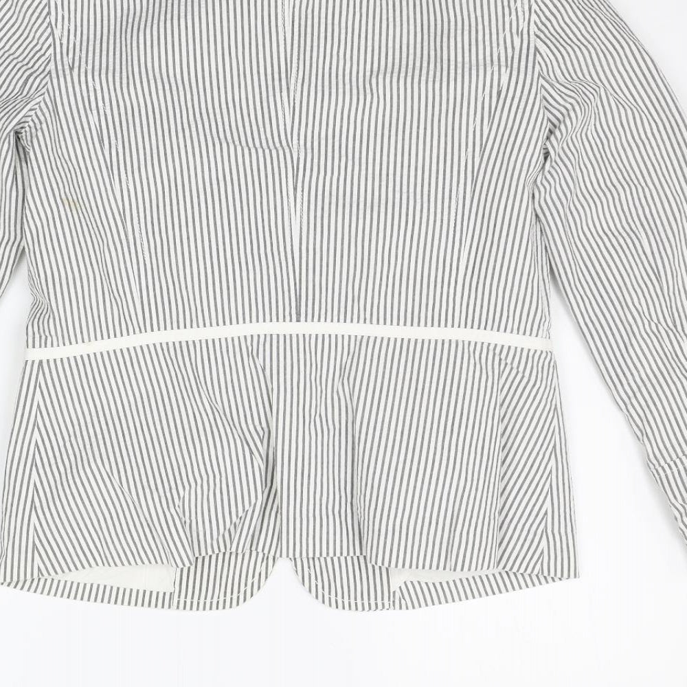 liz calborne Womens White Striped Jacket Blazer Size 8