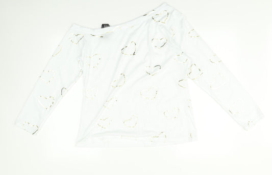 Preworn Womens White Pyjama Top Size L - Heart print