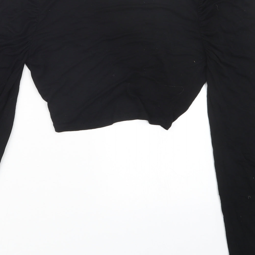 PRETTYLITTLETHING Womens Black Cropped T-Shirt Size 8
