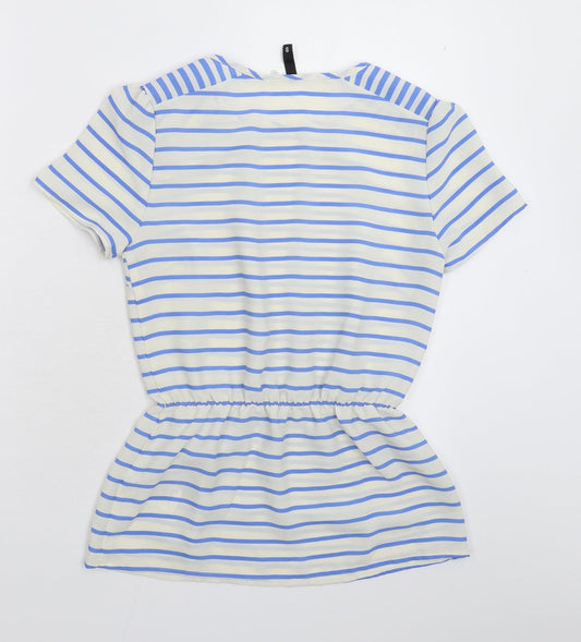 Divided Womens White Striped Basic Blouse Size 8