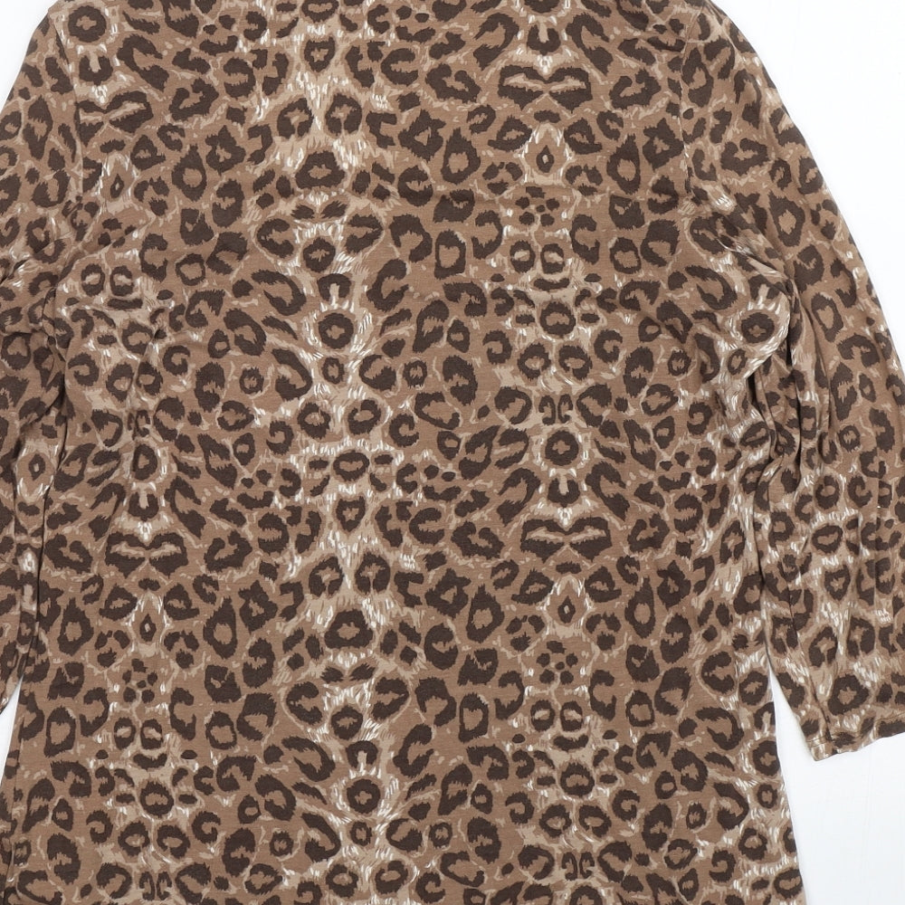 M&S Womens Brown Animal Print Basic T-Shirt Size 18