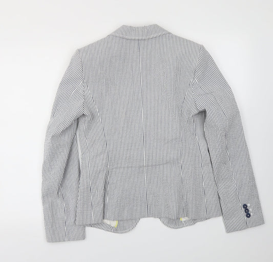 Preworn Womens Blue Striped Jacket Blazer Size 10