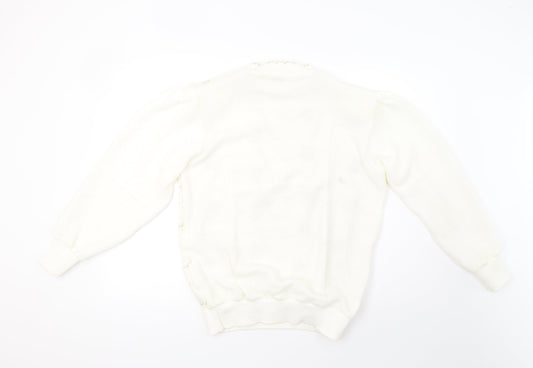 afibel Womens White Knit Pullover Sweatshirt Size 14 - padded shoulders