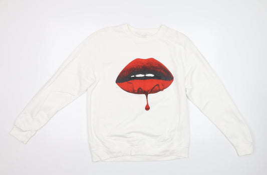 Preworn Womens White Pullover Sweatshirt Size M - Lips