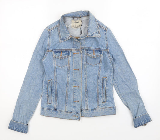 Additional front view of Denim CO women’s blue animal print denim jacket, size UK 4