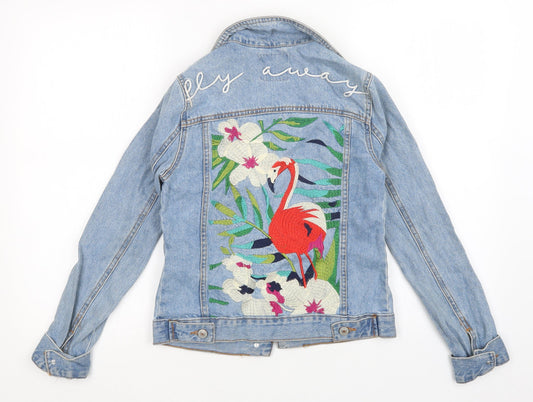 Denim CO Womens Blue Animal Print Denim Jacket Size 4