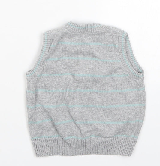 Matalan Boys Grey Striped Knit Cardigan Jumper Size 3-6 Months