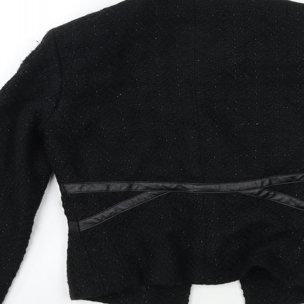 Brand and care label for Mexx women’s black overcoat coat, size UK 10