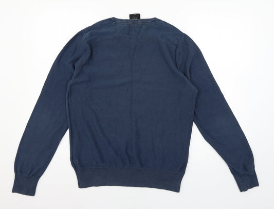 Police Mens Blue Knit Pullover Jumper Size M