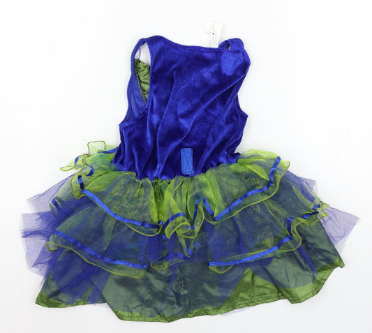 Preworn Girls Blue Velvet Ball Gown Size S - princess fancy dress