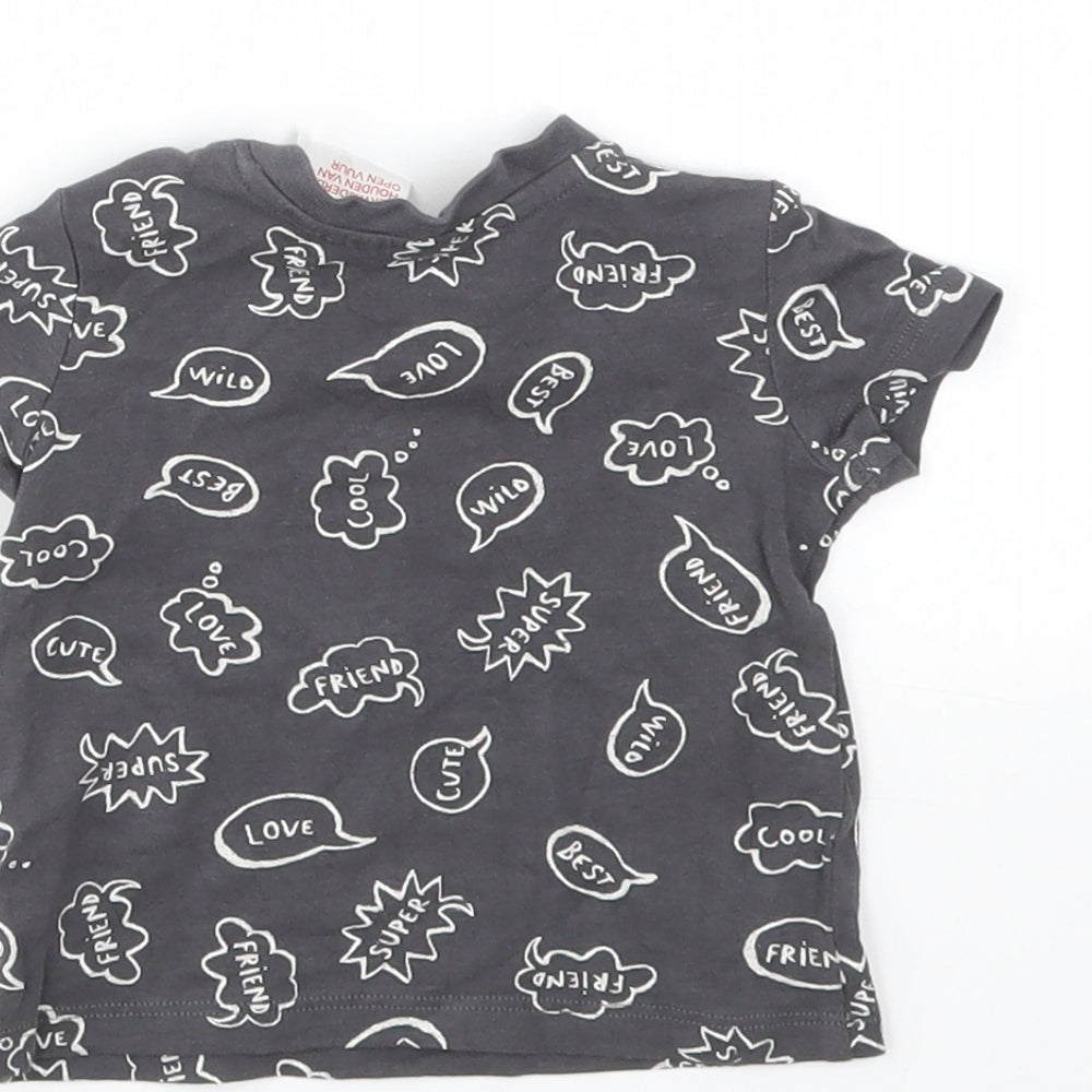 Brand and care label for H&M Baby Grey Geometric Basic T-Shirt, size 0-3, Months