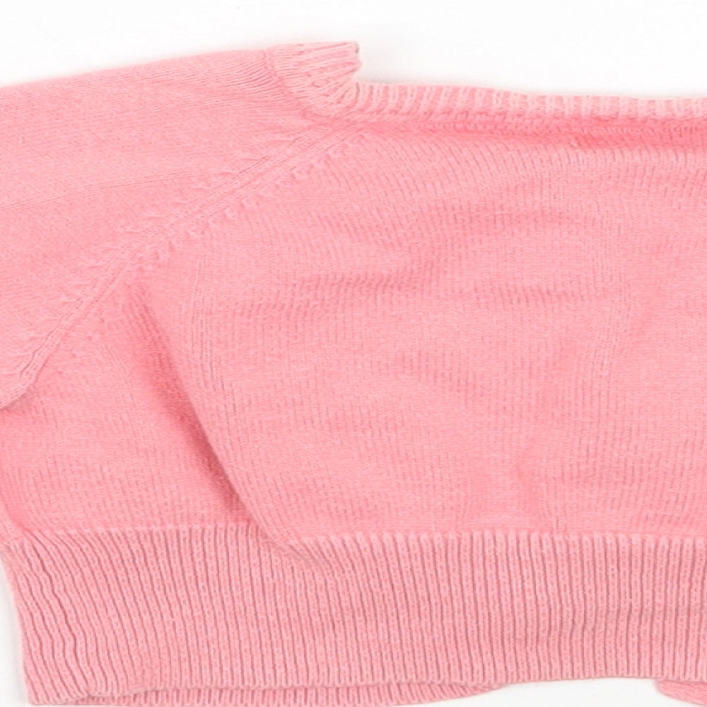 Brand and care label for Next girls’ pink cardigan jumper, size 12-18, months