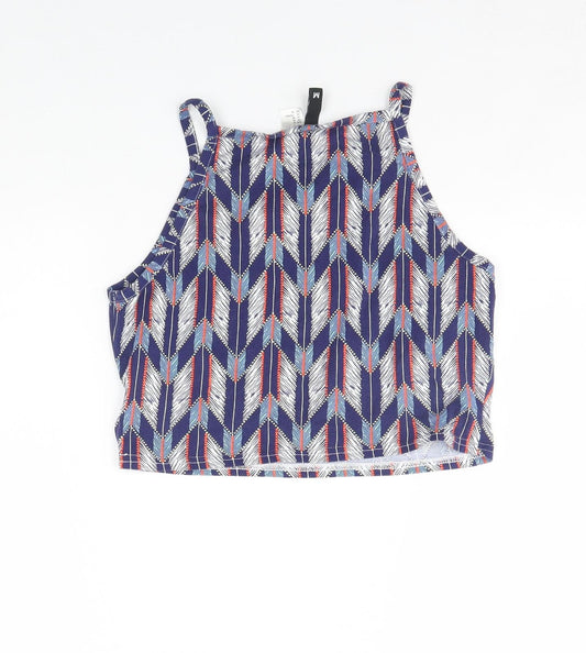 Divided Womens Blue Geometric Cropped Tank Size M