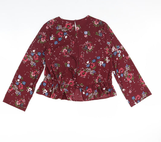 lft Womens Purple Floral Basic Blouse Size S