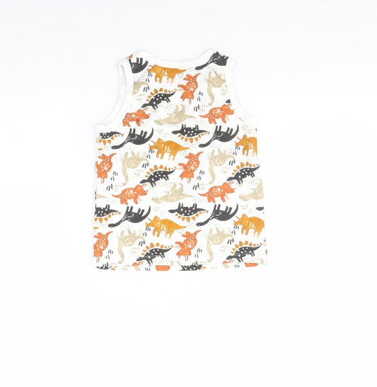 TU Girls White Animal Print Basic Tank Size 5 Years - Dinosaur