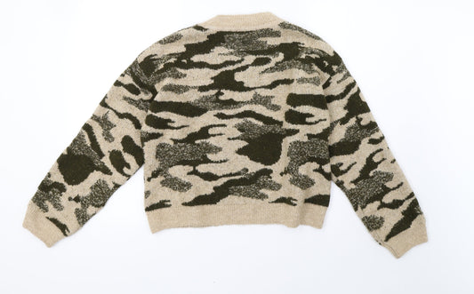 Primark Womens Brown Camouflage Knit Pullover Sweatshirt Size 12