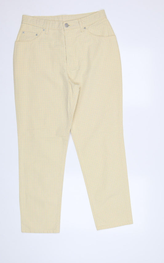 Classic Label Womens Yellow Check Denim Trousers Size 12 L28 in