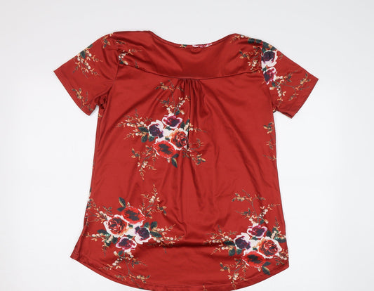Preworn Womens Brown Floral Basic Blouse Size L