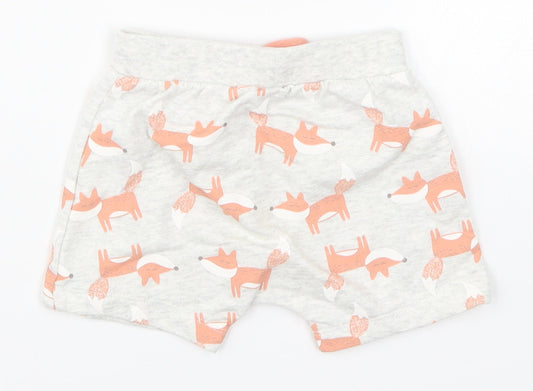 Preworn Girls Grey Animal Print Cropped Trousers Size 9 Months - Fox Print