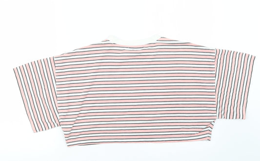 Missguided Womens Pink Striped Cropped T-Shirt Size 8