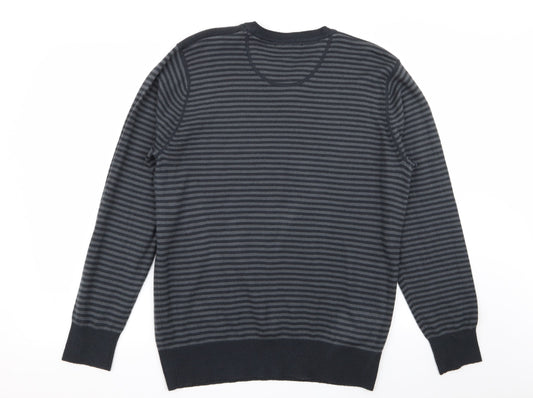 Asda George Mens Grey Striped Pullover Jumper Size M