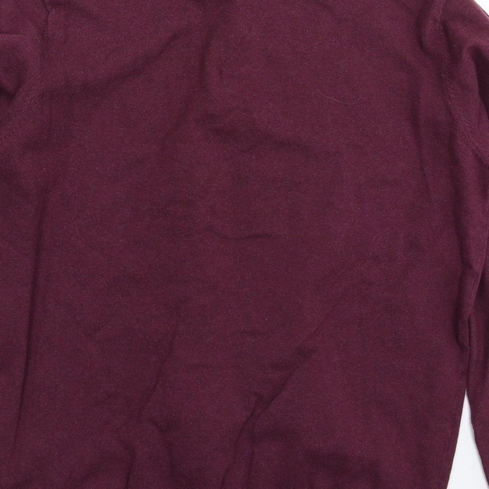 Brand and care label for Easy men’s brown knit jumper, size M
