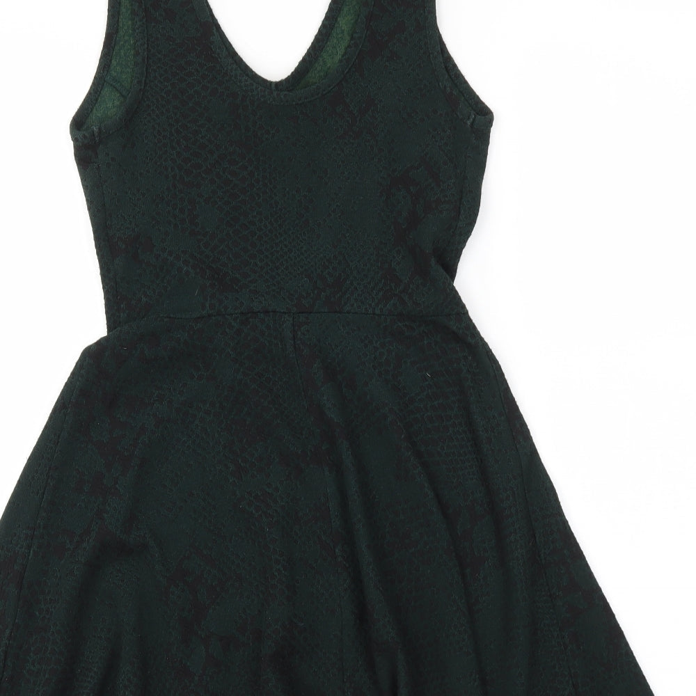 Topshop Womens Green Animal Print Fit & Flare Size 10