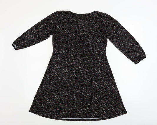 Lola Skye Womens Black Floral A-Line Size 12