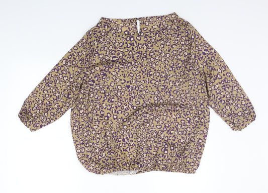 Artigiano Womens Beige Animal Print Basic Blouse Size 12