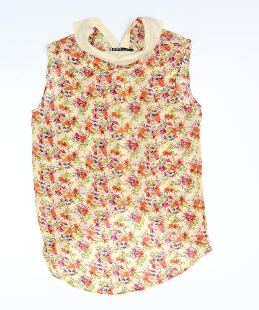 Atmsophere Womens Orange Floral Basic Button-Up Size 14